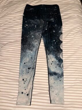 Galaxy-Print Moon Phases Womens Athletic Leggings
